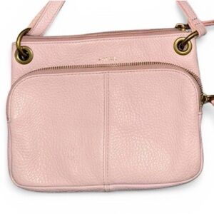 Fossil Karli Dusty Ballet Pink Pebbled Leather Double Zip Crossbody Bag